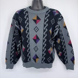 Vintage 80s 90s Cross & Windsor Geometric Sweater Men S Aztec Pattern Knit Retro